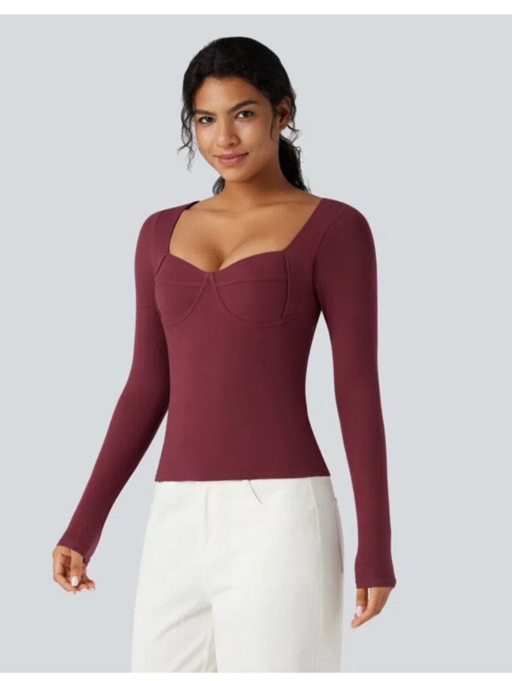 NWT Halara HeatCore Sweetheart Neck Push-Up Long Sleeve Size Small
